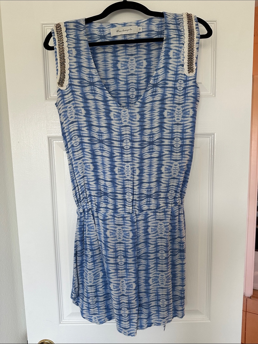 T-bags Los Angeles Blue Tie-Dye V-Neck Sleeveless cinch waist mini Dress